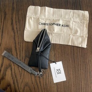 Christopher Kon Black Pebble Leather Pouch with Silver Hook attachment